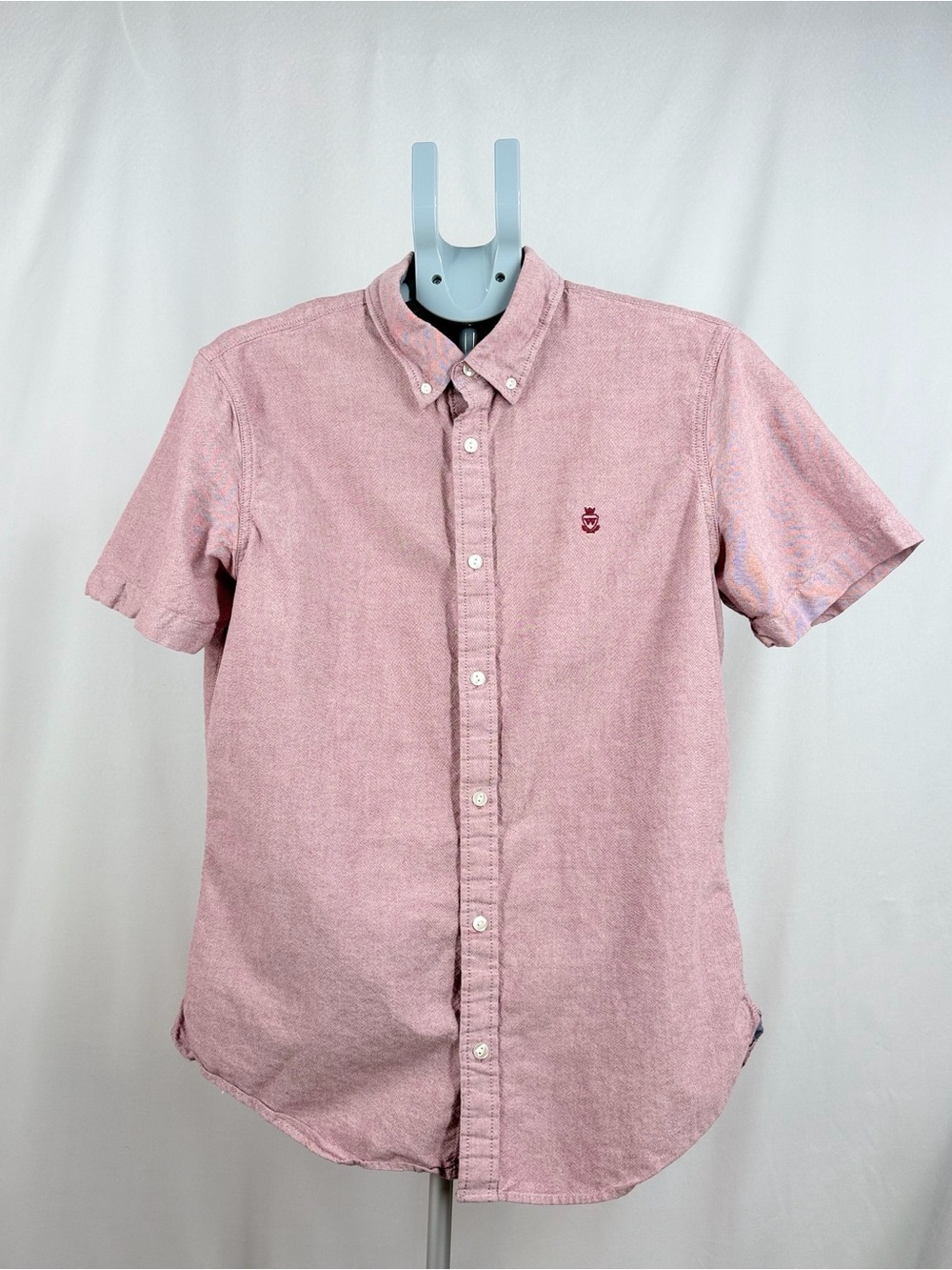 Wallin & Bros Mens Large Button Down Shirt Short Sleeve Pink Red Oxford Large
